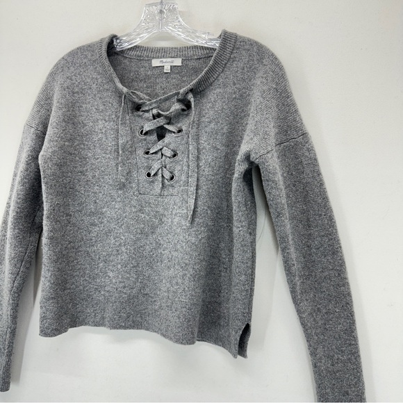 Madewell Merino Wool Knit Womens Sweater Pullover Grey Size Small Boxy Casual - Picture 4 of 10